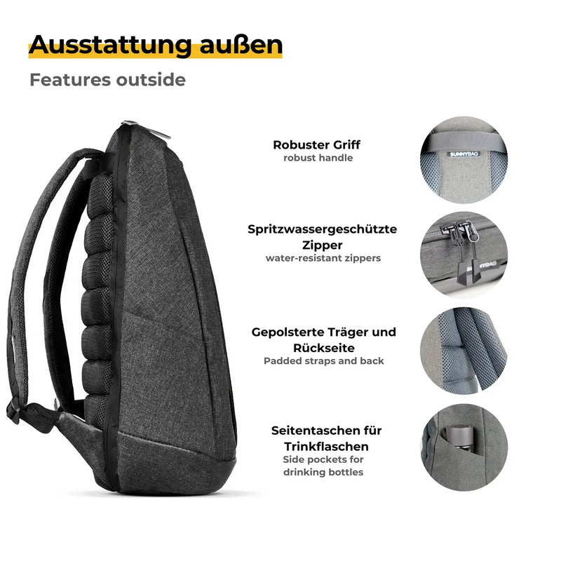 Sunnybag Solarrucksack ICONIC 20l mit Solarpaneel wasserdicht 370x480x170mm grau - 0766894098676