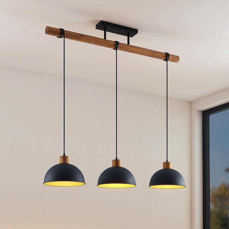 Lindby Hängeleuchte Flurin LED Pendelleuchte dimmbar schwarz-gold 107x26cm 3-flg - 4251096599930