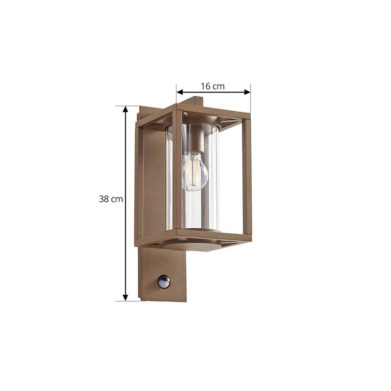 Lucande Außenwandleuchte Ferda LED Gartenlampe mit Sensor braun 38cm IP44 - 4251911795721