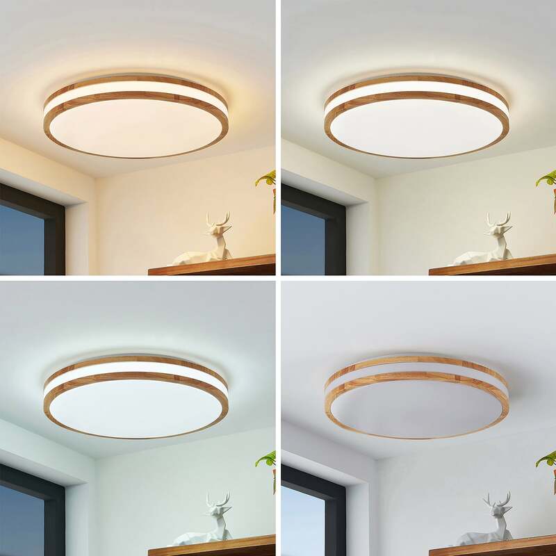 Lindby Deckenlampe Emiva LED Leuchte dimmbar Holz hell CCT 50cm 3000K-6500K - 4251911711950