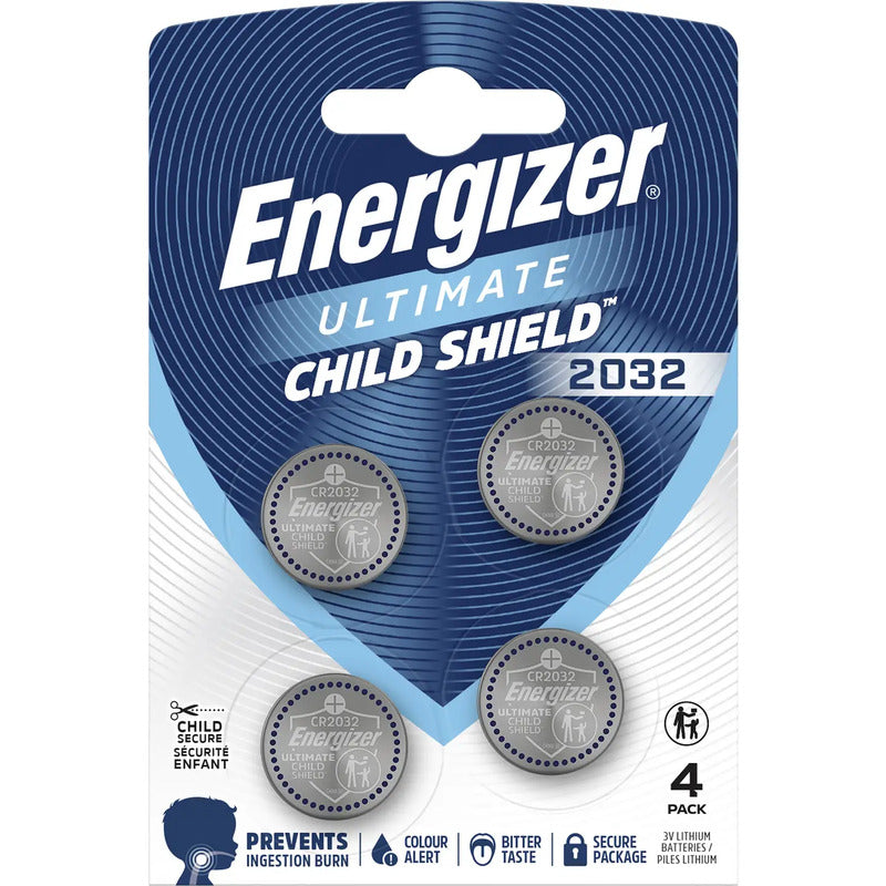 Energizer Knopfzelle CR2032 3V Lithium Batterie Ultimate Child Shield 4 Stück - 7638900452709