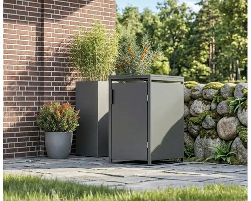 Konsta Mülltonnenbox anthrazit 240l Stahl Gartenbox Abdeckung 68x80x116cm robust - 4306516693559
