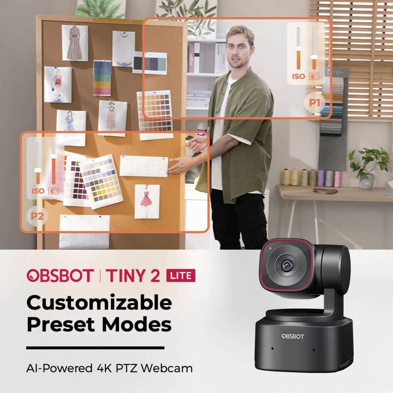 OBSBOT Tiny 2 Lite 4K Webcam mit AI Auto-Tracking und Klemm-Halterung schwarz - 6971889230441
