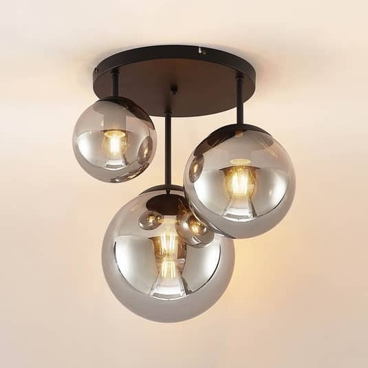 Lindby Teeja Deckenlampe Deckenleuchte Deckenlicht Lampe 3 Glaskugeln rauchg883 - 4251911746013
