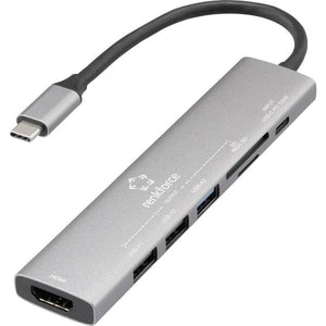 B-Ware RENKFORCE USB-C Dockingstation Hub Universal Kartenleser Grau HDMI Laptop