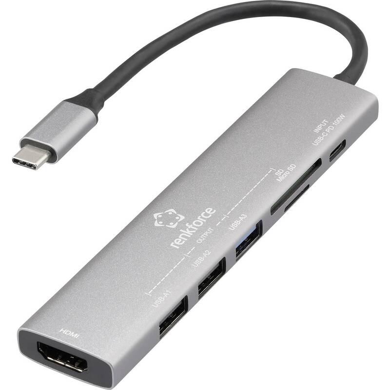 RENKFORCE USB-C Dockingstation Hub Universal Kartenleser Grau HDMI Laptop - 4064161475073