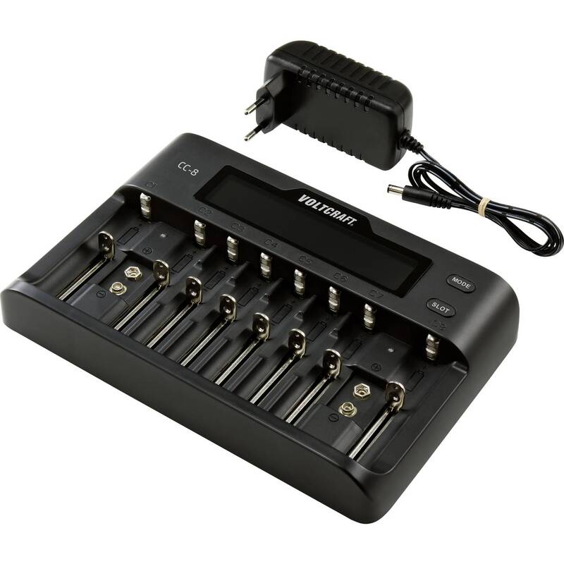 Voltcraft Rundzellen-Ladegerät CC-8 LiIon NiMH NiCd 10 Schacht Ladegerät 2000mA - 4053199993451
