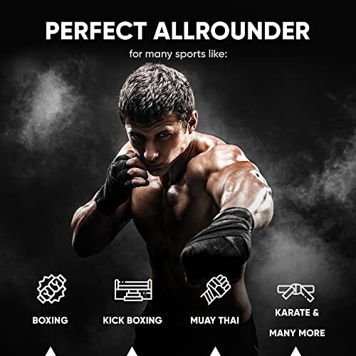 FIGHTR Premium Boxing Hand Wraps for Max. Stability and Protection | 4m Semi Elastic Boxing Gloves with Thumb Loop for Boxing, MMA, Mauy Thai - - 4270000632143
