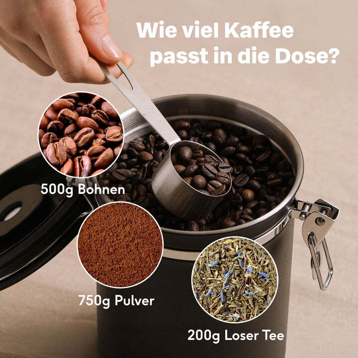 SILBERTHAL Kaffeedose Vorratsdose luftdicht Edelstahl schwarz Aromaventil Löffel - 4260470462562