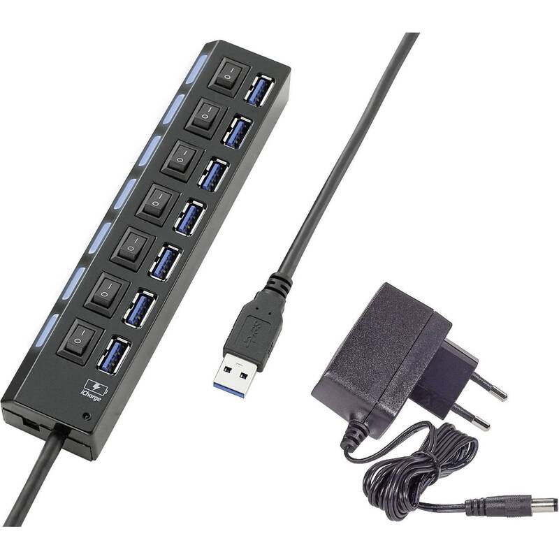 Renkforce 7 Port USB 3.0-Hub einzeln schaltbar Status-LEDs iPad-Ladeport Schw278 - 4016139334042