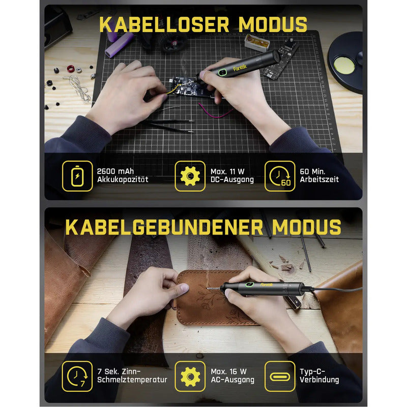 FANTTIK Lötkolben Set Lötstation Akku Lötspitzen Schwämme Pinzette Ständer USB - 4064161487700
