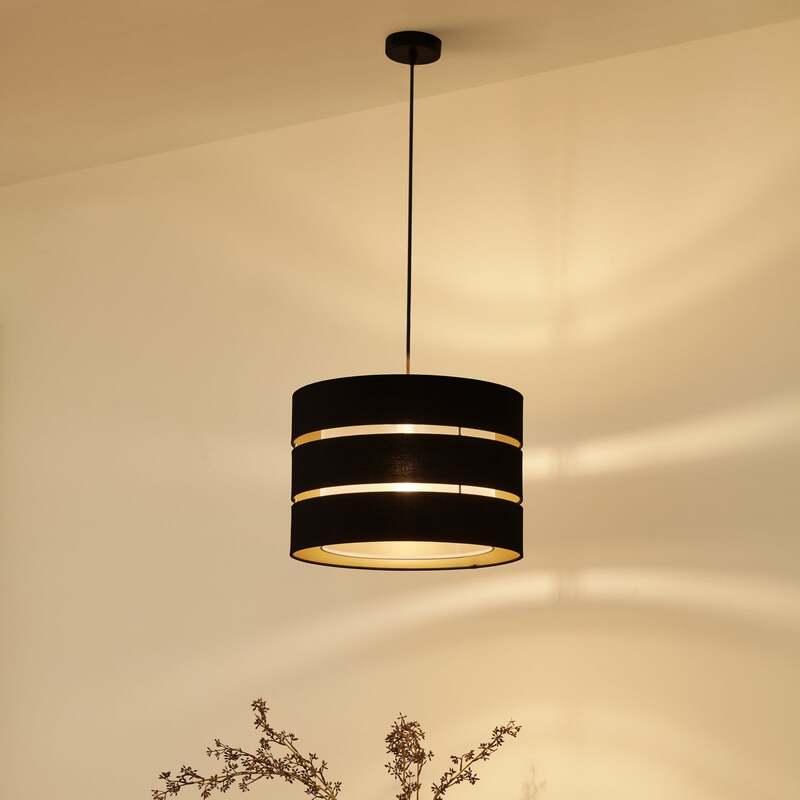 Lindby Hängeleuchte Pendelleuchte Tsomo schwarz Stoff Deckenleuchte E27 LED 40cm - 4251911765441