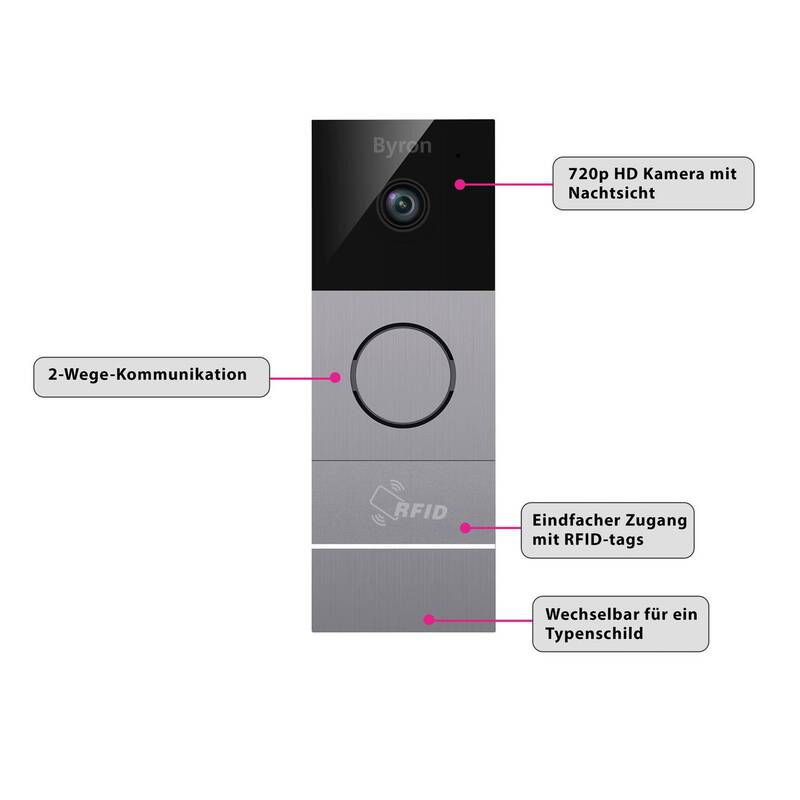 Byron Video-Türsprechanlage WLAN Komplett-Set DIC-23312 Touchdisplay HD Kamera - 8711658439518