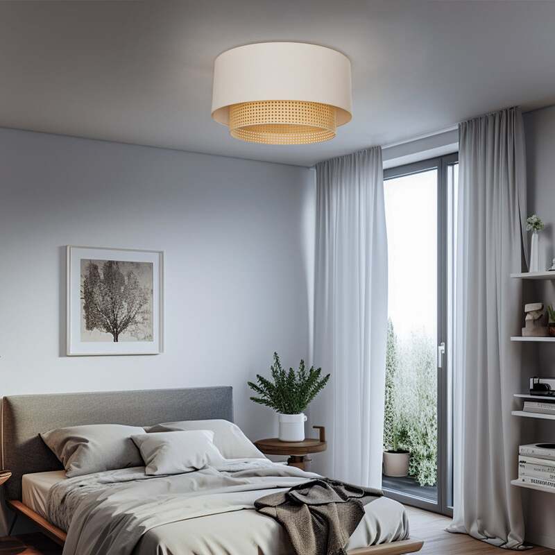 Duolla Deckenleuchte Hängelampe Boho Rattanlampe creme weiß 60 cm Baumwolle - 5903689189736