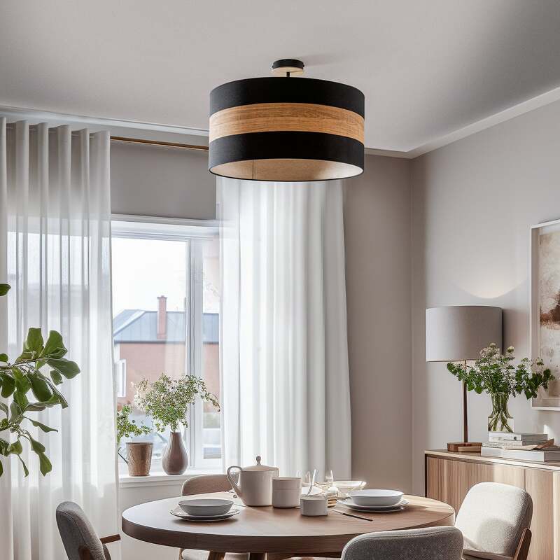 Deckenleuchte Terra aus Holz und Textil schwarz Deckenlampe Lampe Leuchte Spot - 5902693762911