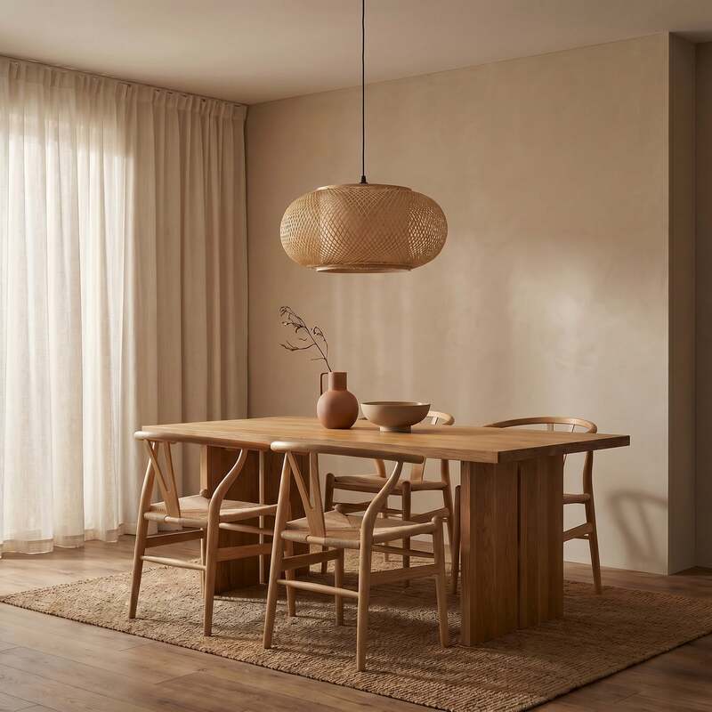 Lindby Hängeleuchte Romaine LED Pendelleuchte dimmbar natur Ø50cm Bambus schwarz - 4255830913907