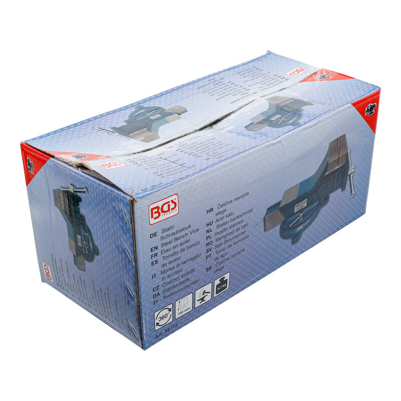 BGS technic Stahl-Schraubstock Spannbacken 150mm Werkzeughalter grau 360° - 4048769079987