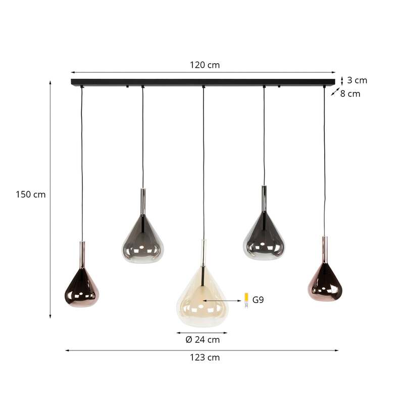 Hängelampe Wings 5-flg dimmbar Pendelleuchte Glas kupfer schwarz braun 120cm - 8713244077166