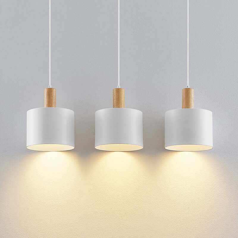 Lindby Hängeleuchte Kadir LED Pendelleuchte dimmbar Holz 3-flammig weiß 73 cm - 4251096592054