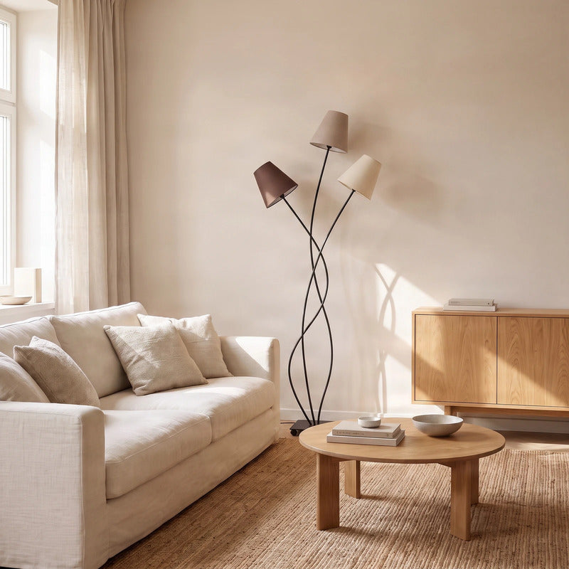 Lindby Stehleuchte Melis 130cm 3-flammig LED Lampe Leuchte braun grau creme - 4251096545739