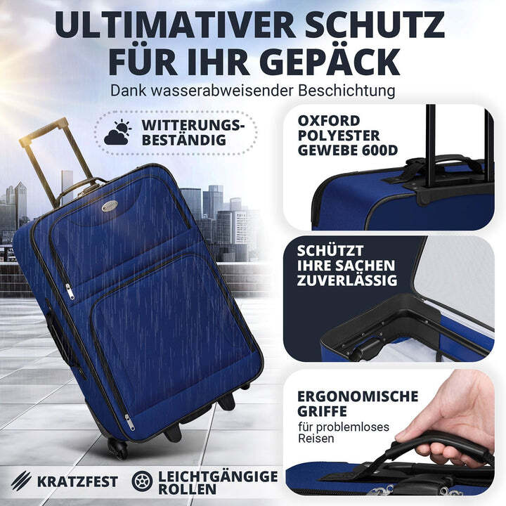 Reise Trolley Kofferset Athen 5-teilig 2 Trolleys Umhängetasche Set blau - 4260565527619