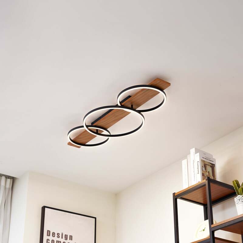 Lindby Deckenleuchte Deckenlampe LED Lampe Galad schwarz Holz dimmbar 98 cm - 4251911791655