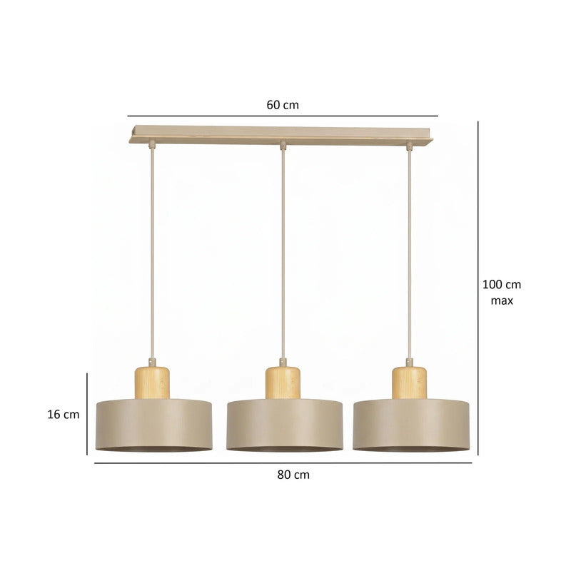 Hängeleuchte Torin beige 3-flg Pendelleuchte Lampe dimmbar Metall Holz 80cm - 5907106019170
