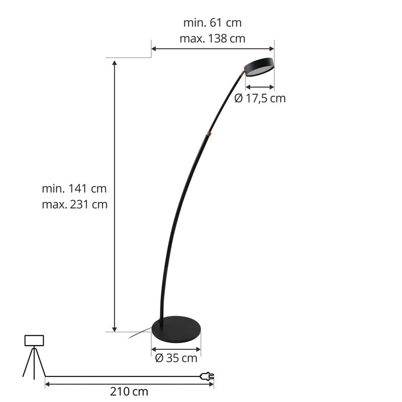 Lucande Bogenleuchte Stehlampe LED schwarz Metall dimmbar Schalter Kabel - 4251911778625