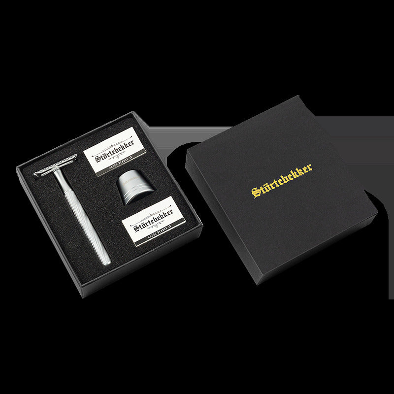 Störtebekker Rasierhobel Set Rasierer 10 Bartklingen Ständer Oslo silber Gu314 - 4260554494007