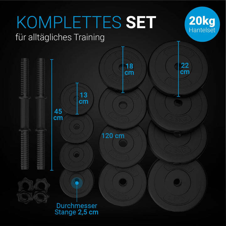 Kurzhantelset Krafttrainingsset 20 kg Hanteln vielseitig sicherer Halt schwarz - 4260565525219