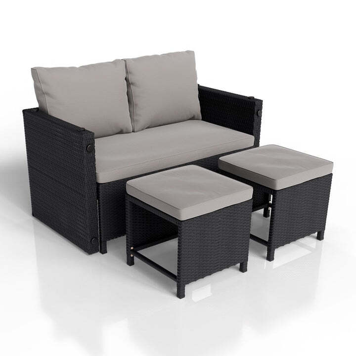 2in1 Polyrattan Gartenmöbel Jamaika Lounge-Set für Balkon 2-4 Personen schwarz - 4262437185224