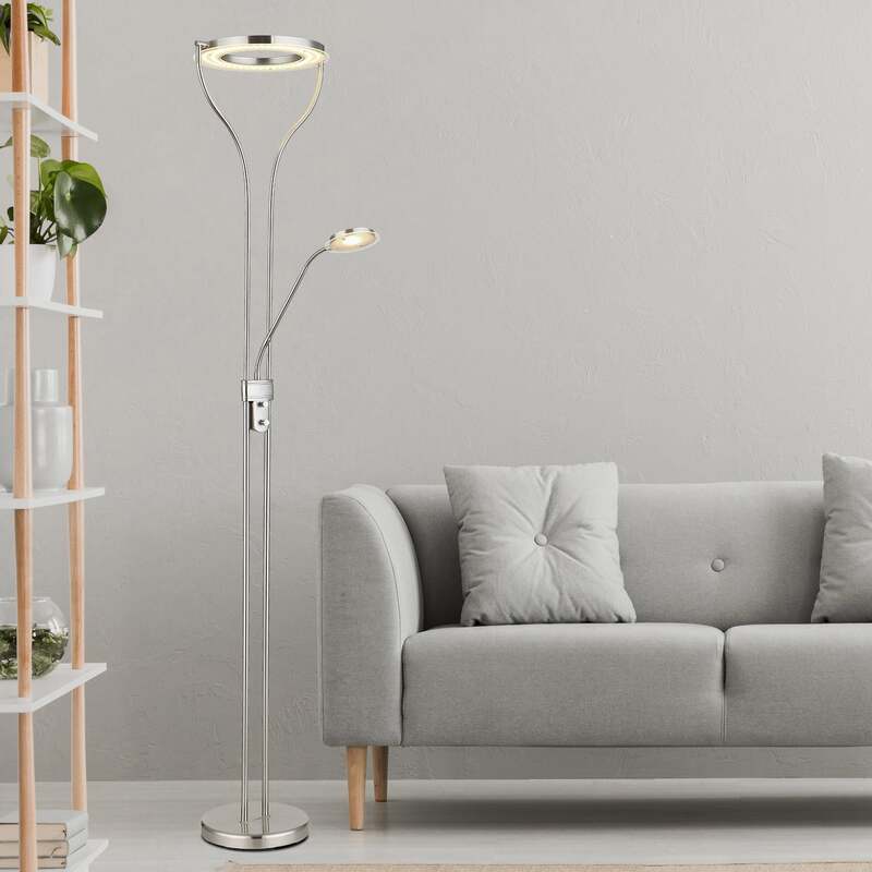 Globo LED-Stehlampe Ebro Stehleuchte Standlampe Höhe 194 cm nickelfarben 2-flg. - 9007371445202