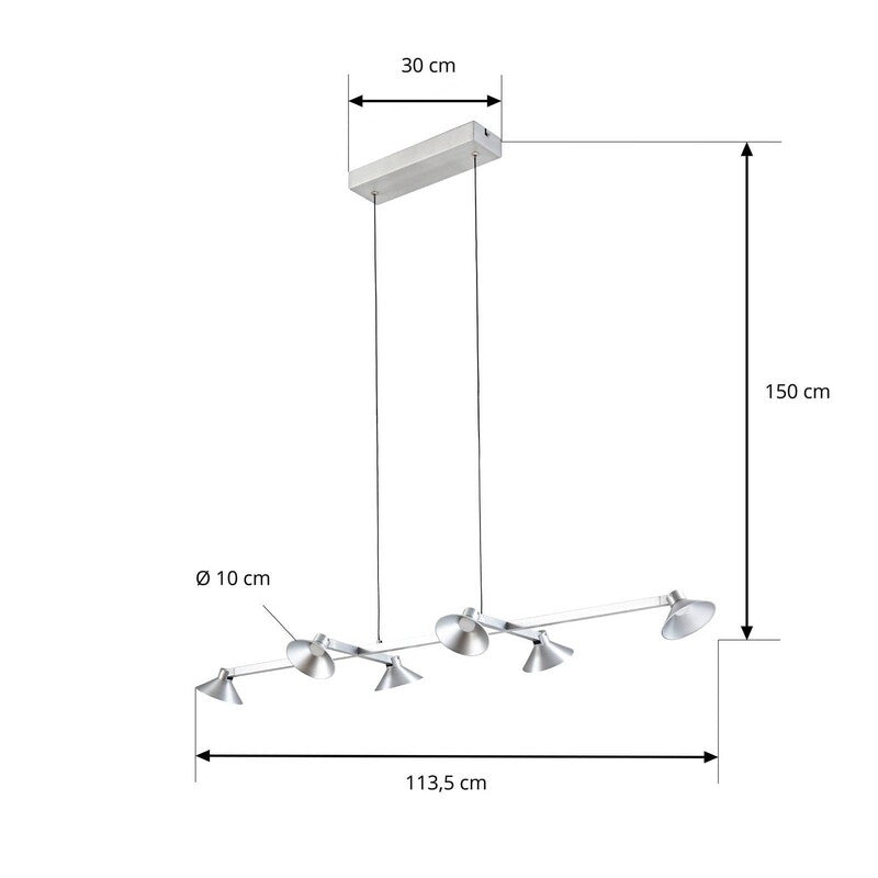 Lucande Hängelampe Hängeleuchte Steve LED Pendelleuchte dimmbar alu 113cm 6-flg - 4255830905131