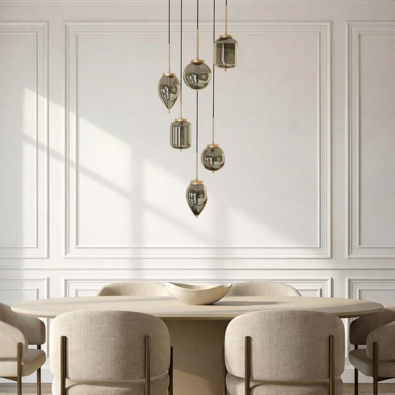 Lucande Hängeleuchte Pendelleuchte Elani Glas schwarz gold E14 LED 6-flammig - 4255830906374