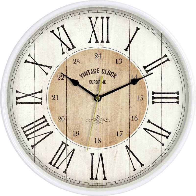 Eurotime Wanduhr Uhr Quarz Analog Weiß Kunststoff Echtglas schleichend Sekunde - 4044685802043