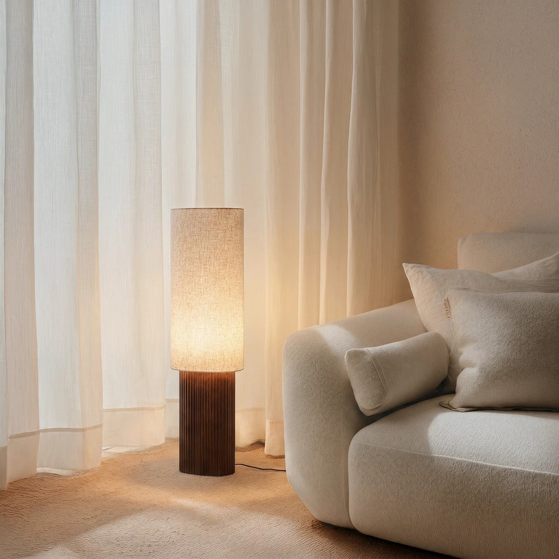 Lindby Stehleuchte Kimiko LED Lampe Leuchte aus Walnussholz beige 100cm hoch - 4255830913761