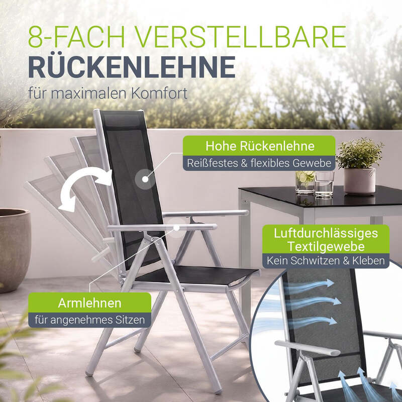 Gartengarnitur Milano 5-teilig Aluminium Tisch Sicherheitsglas Silbergrau - 4260565527015