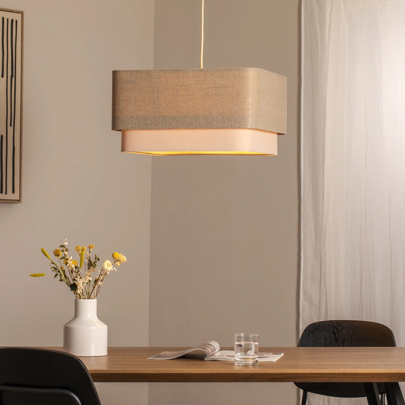 Hängeleuchte Pendelleuchte Kwadro LED E27 Lampe Leuchte beige creme Leinen - 5906742035018