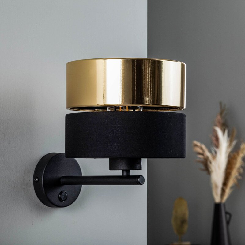 Euluna Wandleuchte Wandlampe Hilton Leuchte schwarz gold Textil Metall Innenr896 - 5901780543440