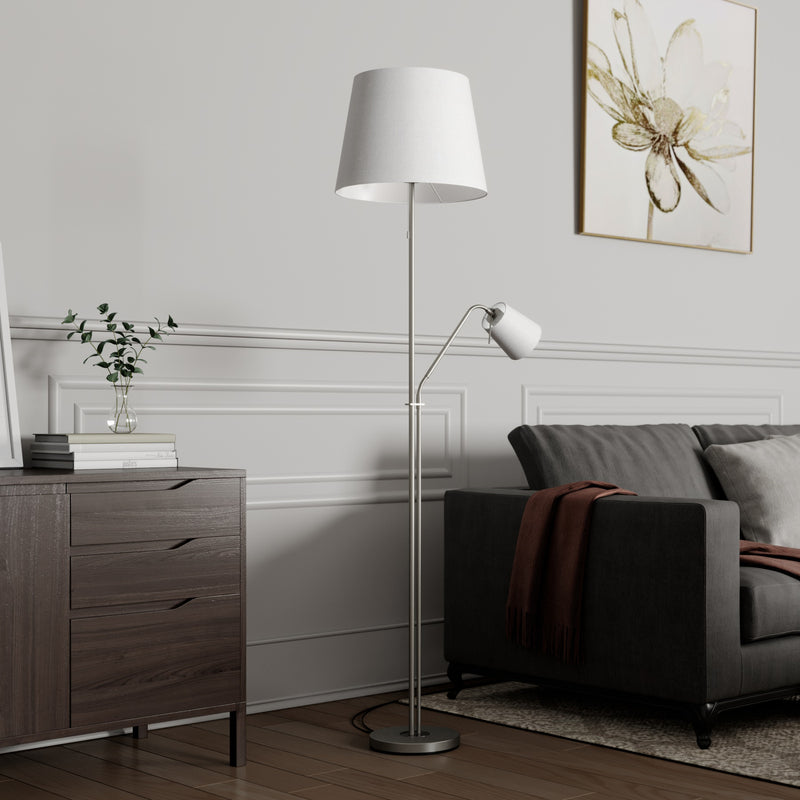 Lindby Stehleuchte Nantwin LED Stehlampe Lampe Leselampe nickel weiß 175cm - 4251096573411