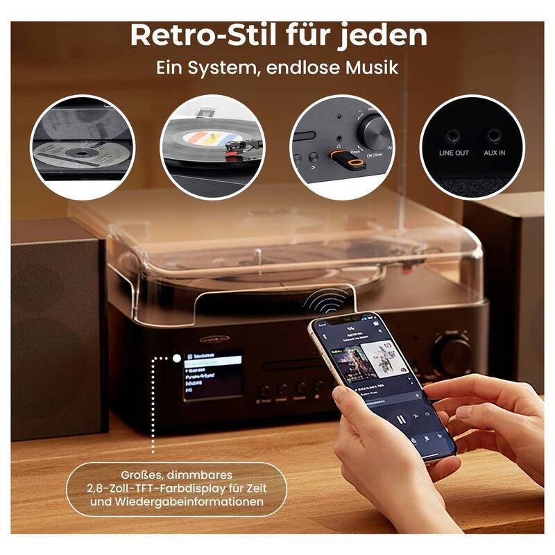 Reflexion HiFi-Tuner DAB+ CD-Player Bluetooth Schwarz elegant 379x329x160mm - 4260664982210