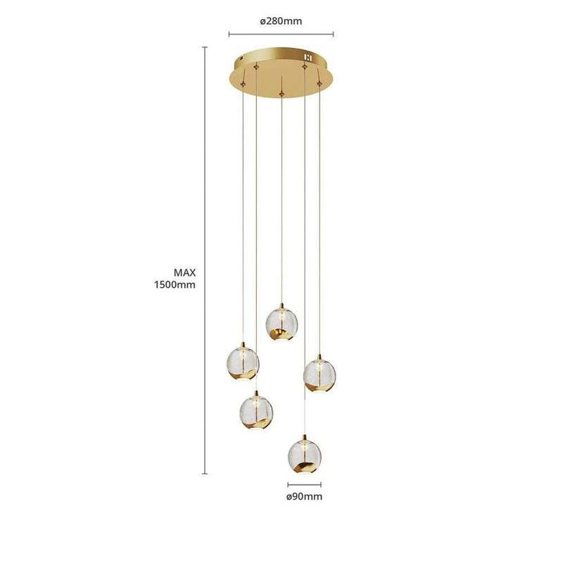 Lucande Pendelleuchte Hängeleuchte Hayley LED Lampe 5-flg Blasenstruktur gold - 4251096562477