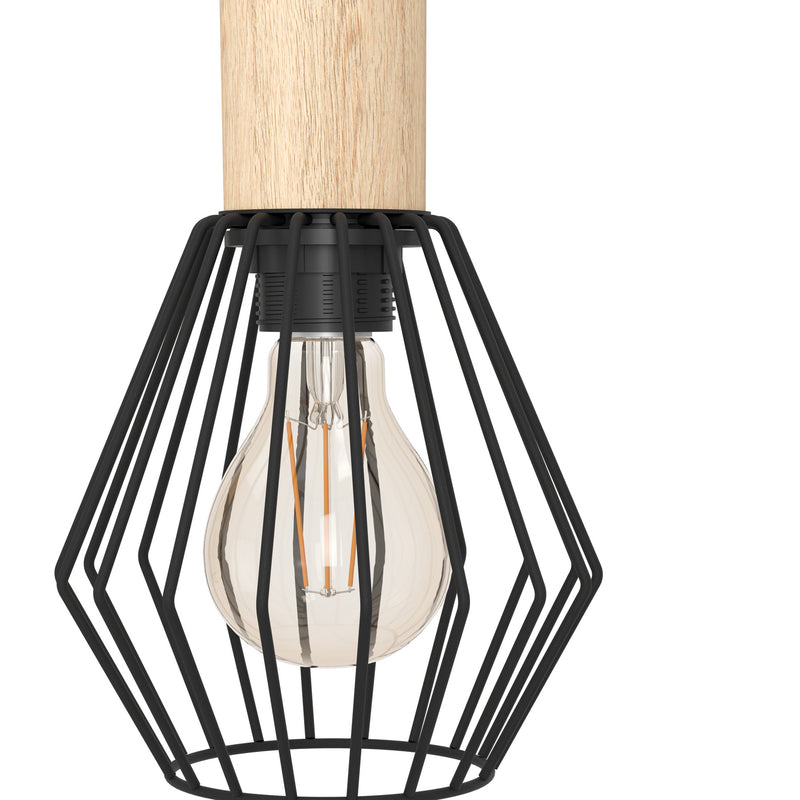 Eglo Hängeleuchte Pendelleuchte Palmorla 3-flammig dimmbar schwarz Holz 76x16cm - 9002759440947
