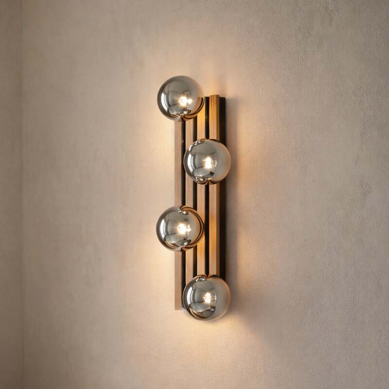 Lindby Wandleuchte Woodora 4-flammig Holz Glas rauchgrau dimmbar 68 cm - 4255830903281