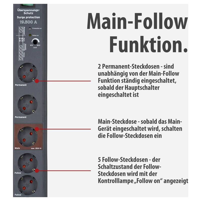 Brennenstuhl Secure-Tec 19.500A Master/Slave Steckdosenleiste 8-fach Anthrazit - 4007123611867