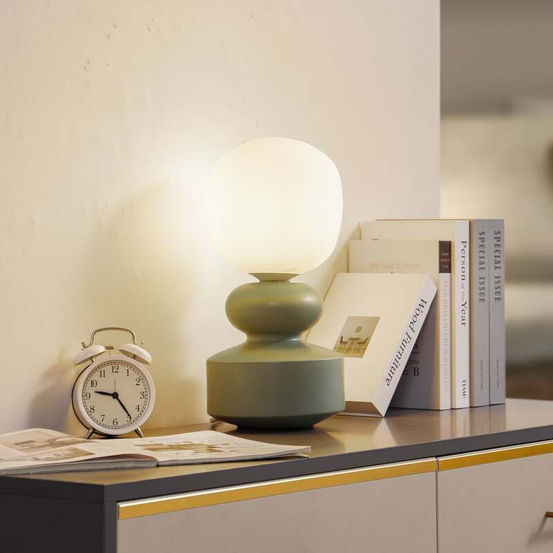 Lucande Tischleuchte Fidelo LED Lampe Tischlampe Leuchte grün weiß 38cm Glas - 4251911786415
