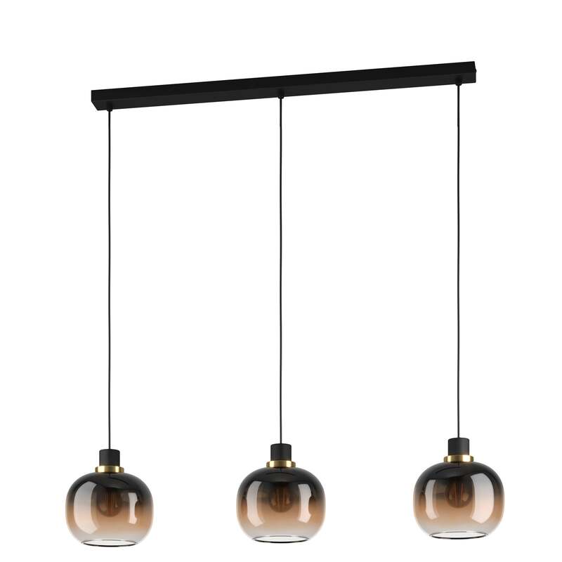 EGLO Hängelampe Pendelleuchte Oilella schwarz braun Glas Länge 95 cm 3-flam139 - 9002759996154