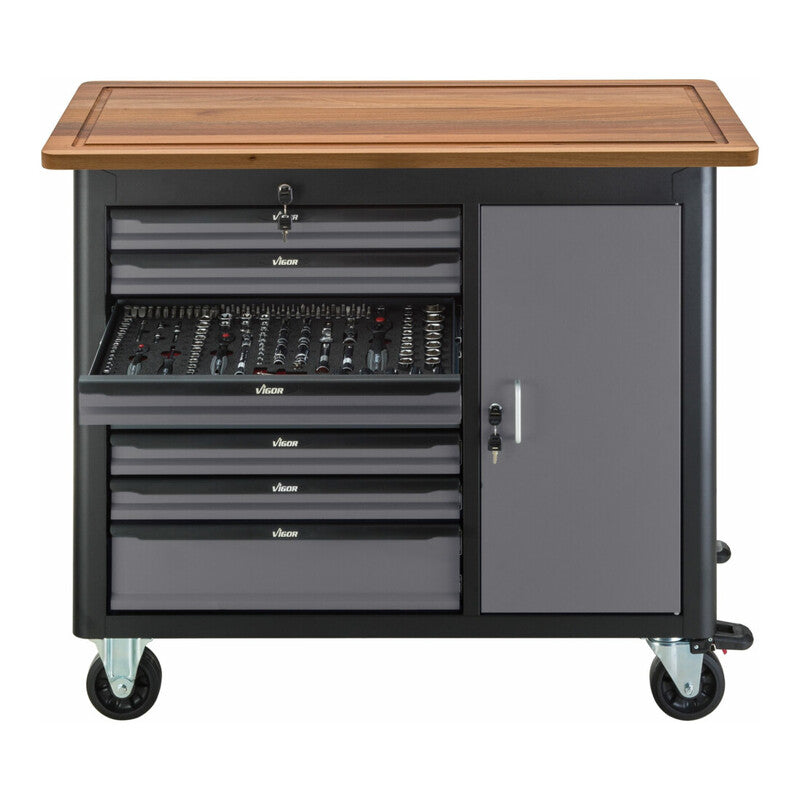 Vigor Servicewagen V4758 Werkstattwagen Stahlblech 120kg Tragkraft 7-fach - 4047728047586