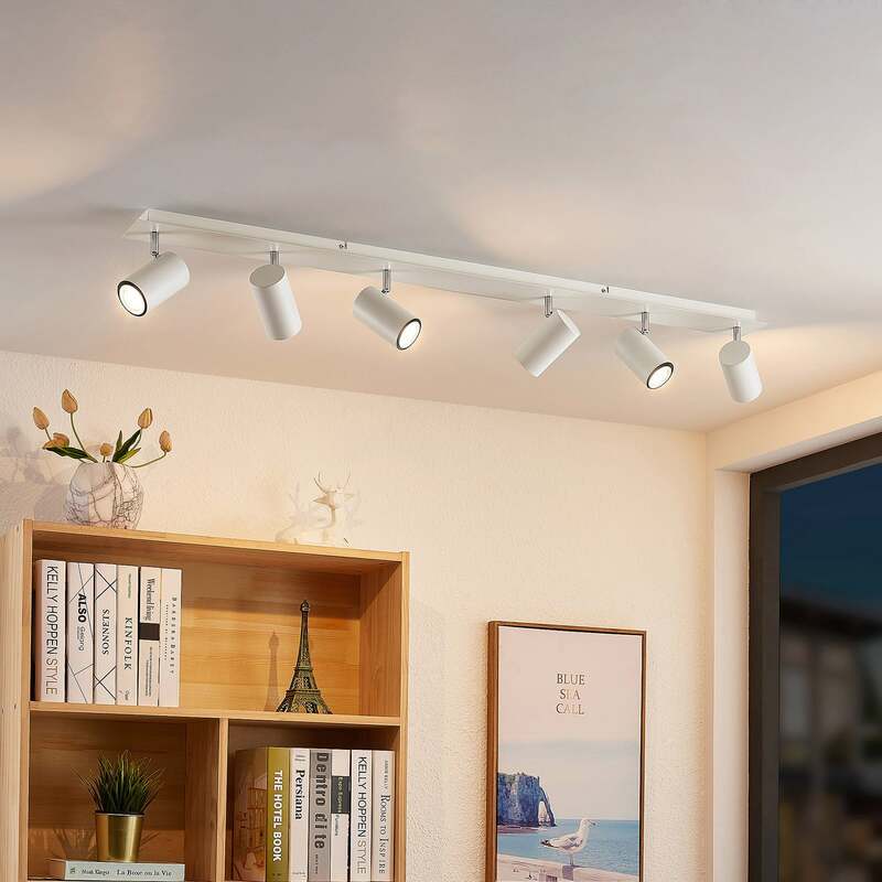Lindby Deckenstrahler Joffrey LED 6-flammig dimmbar Aluminium Stahl weiß 116 cm - 4251911728606