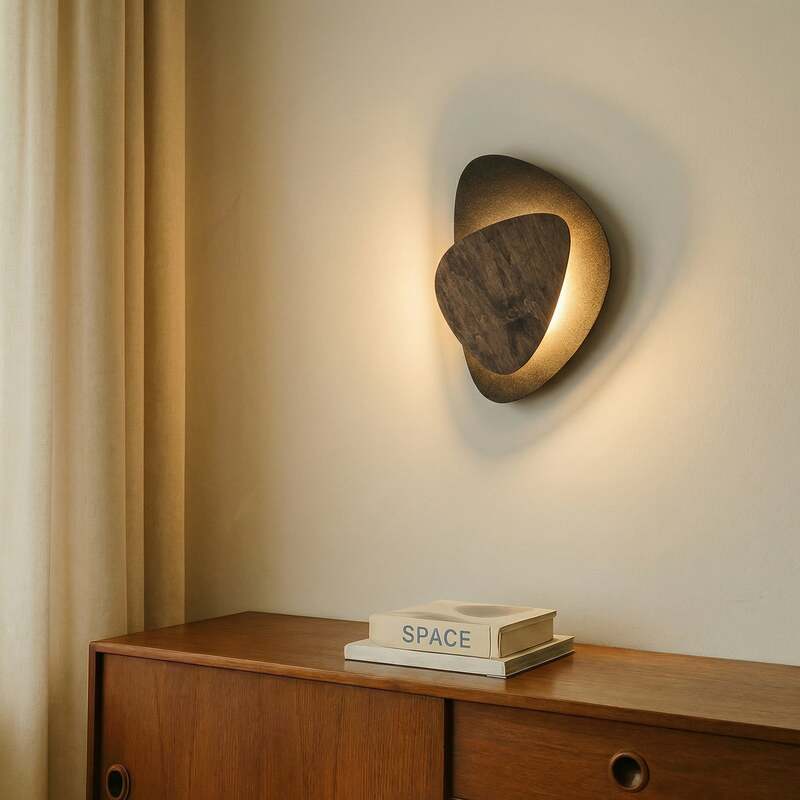LED Wandleuchte Pedra schwarz Holz Stahl 3000K warmweiß Designer Leuchte 25x36cm - 5905143289822